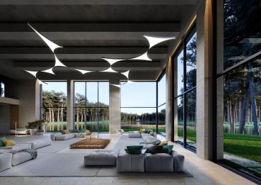 LED-Lichtsystem für hohe Decken im Wohnzimmer